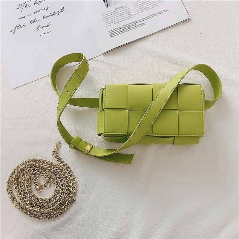 Genuine Leather Weave Handbag Women Luxury Brand Bag Woven Cassette Bags Flap Belt Chain Cross Bag Chest Waist New Fanny Pack