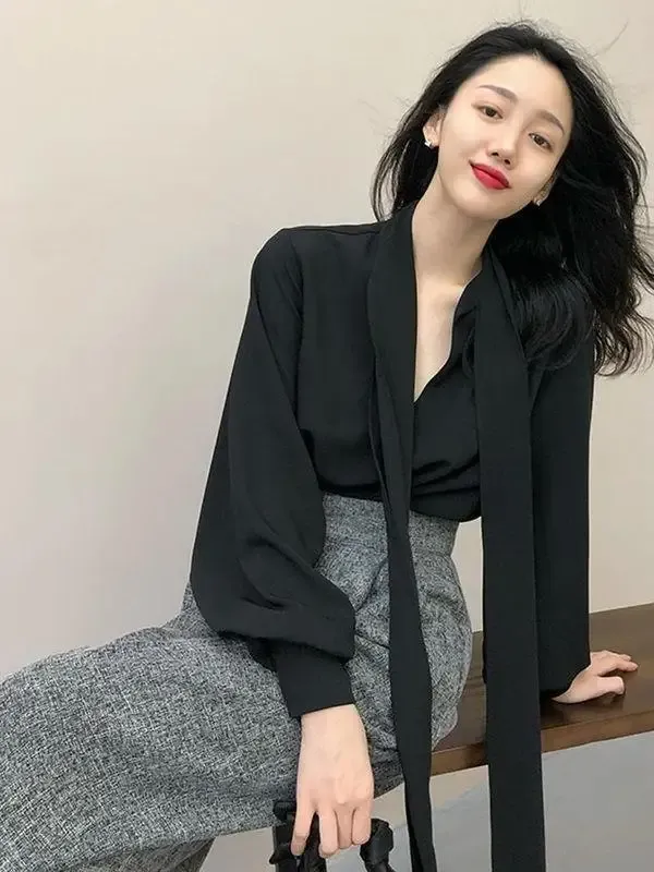 Early Autumn French Vintage Hongkong Style Loose-Fit Versatile Chiffon Shirt Women's Design Sensibility Niche Stylish Long Sleev