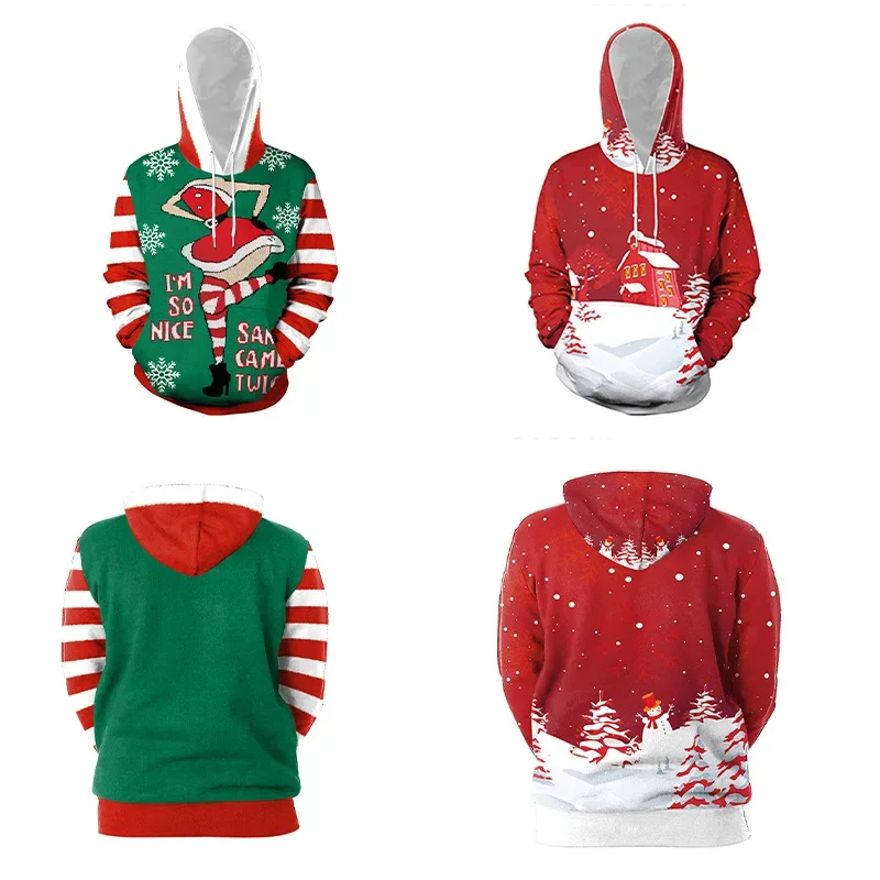 

Santa Lady House Print Hoodies For Men Christmas Hooded Sweater Fashion Autumn Men Clothing Long Sleeve Sweatshirt