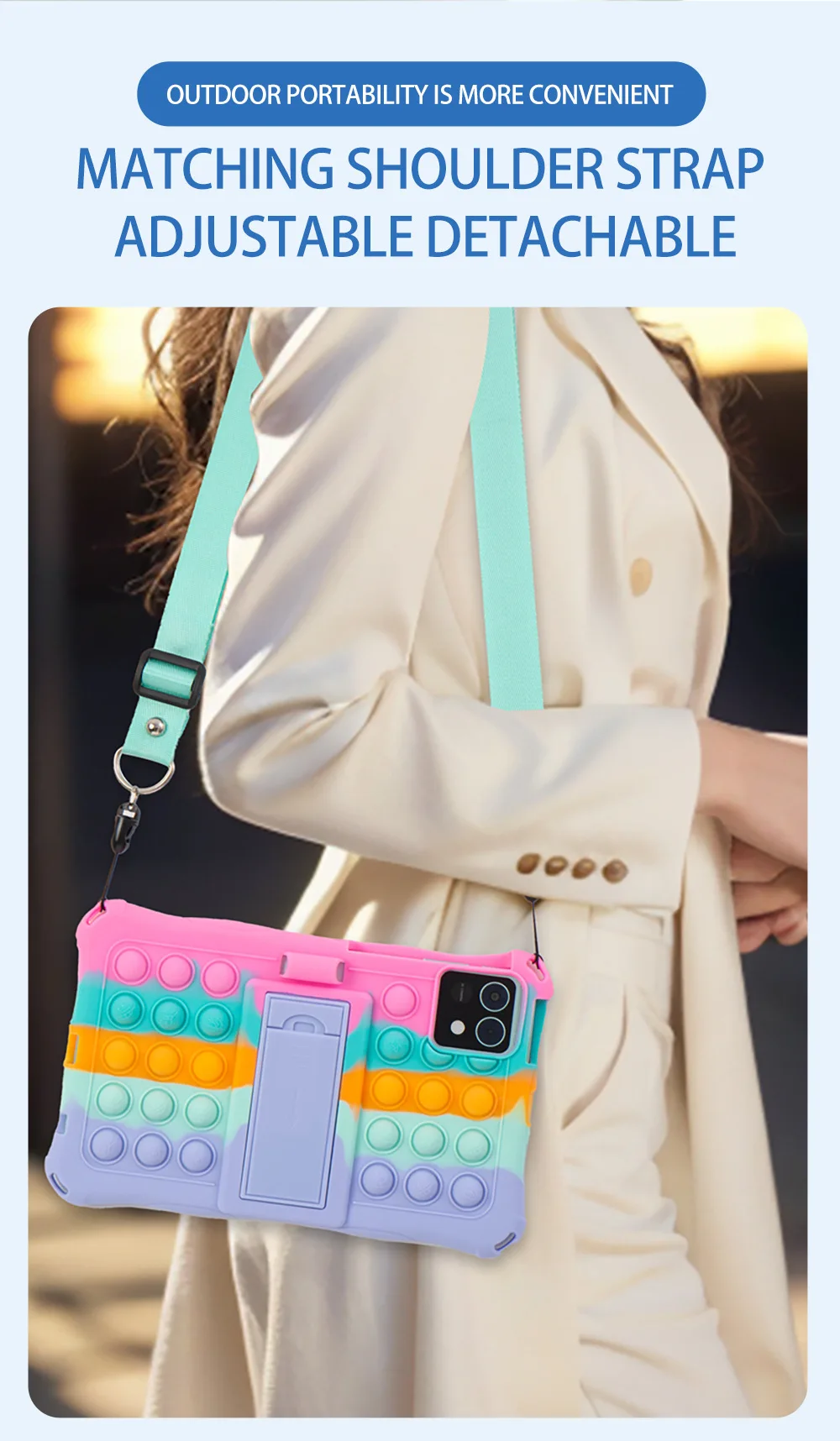 Children's Soft Silicone Tablet Cover with Stand and Strap - 8.7 Inch