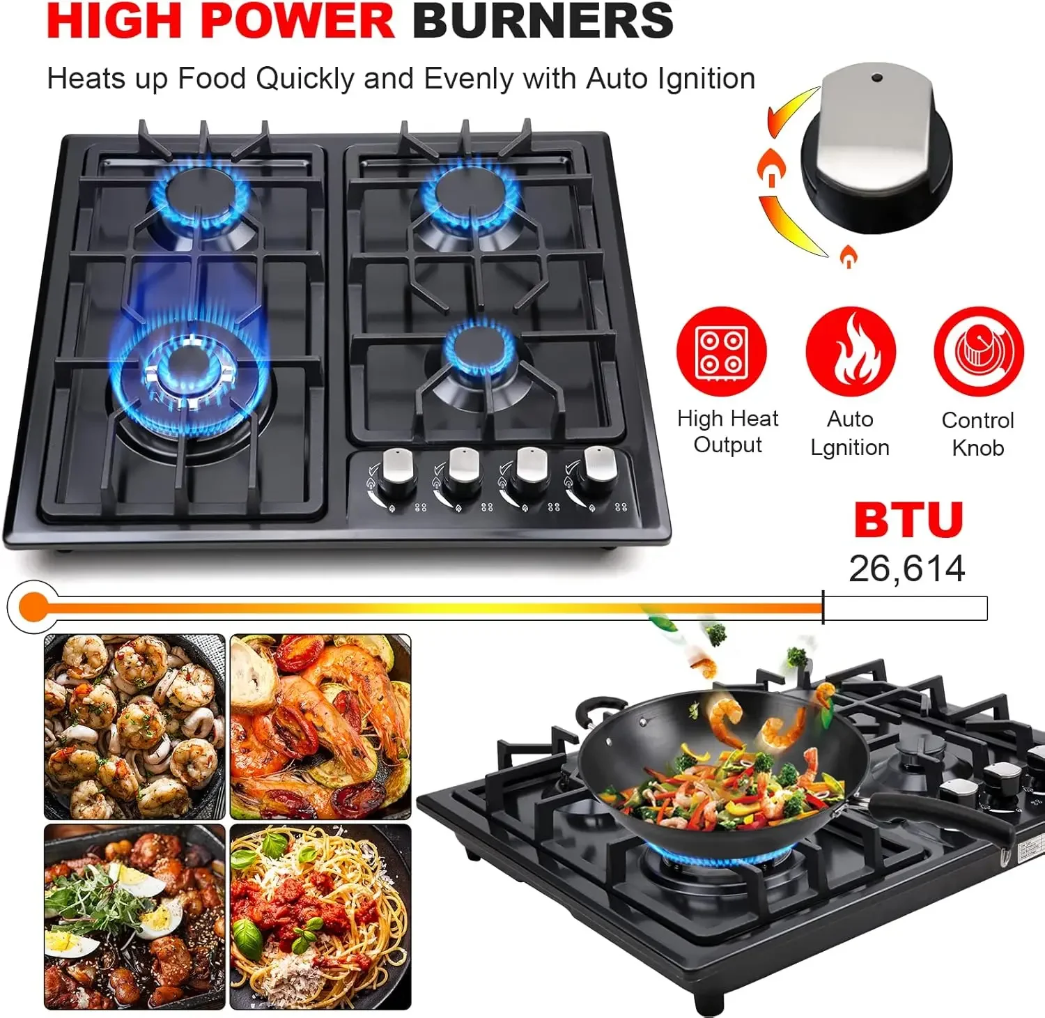 in Gas Cooktop 4 Burners Stainless Steel Stove with NG/LPG Conversion Kit Thermocouple Protection and Easy to Clean 3