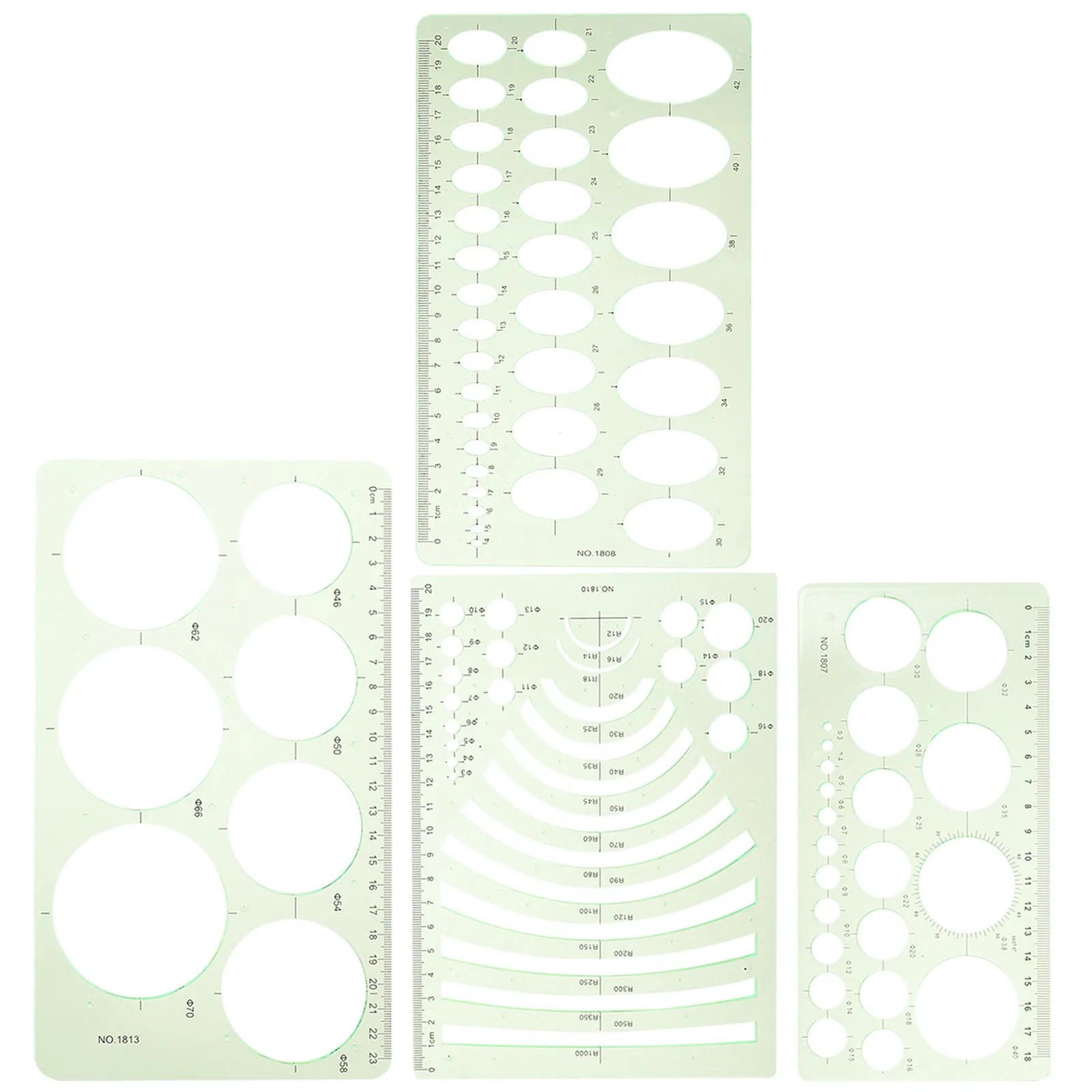 4Pcs 학생 드로잉 템플릿 플라스틱 기하학적 자 드로잉 스텐실 건축 사무실 학교 용품을 위한 도면 도구