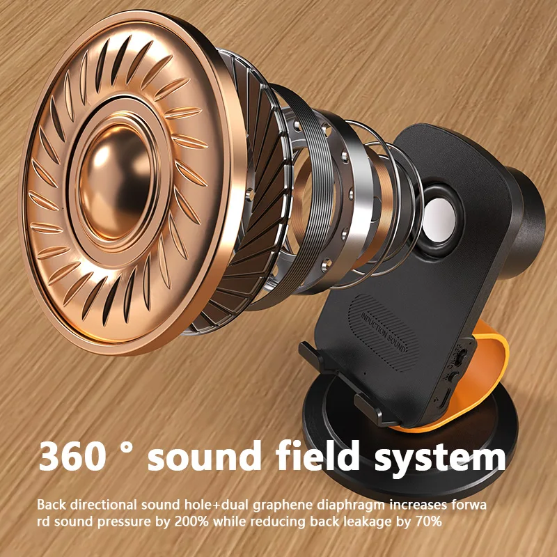 Altoparlante a induzione intelligente, portatile, wireless, Bluetooth, supporto per telefono, altoparlanti stereo multifunzione per sport all'aperto._voghion.com