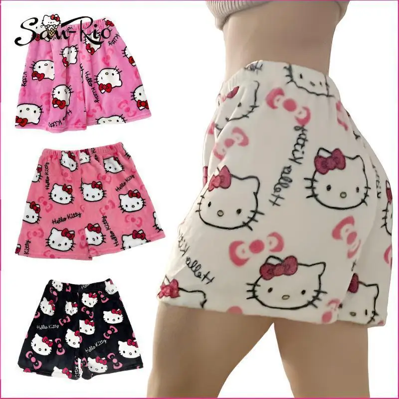 

Hello Kitty Women's Pink Pajamas Cute Cartoon Shorts Summer Casual Home Trousers Soft Flannel Women Pajama Kitty Print Clothes