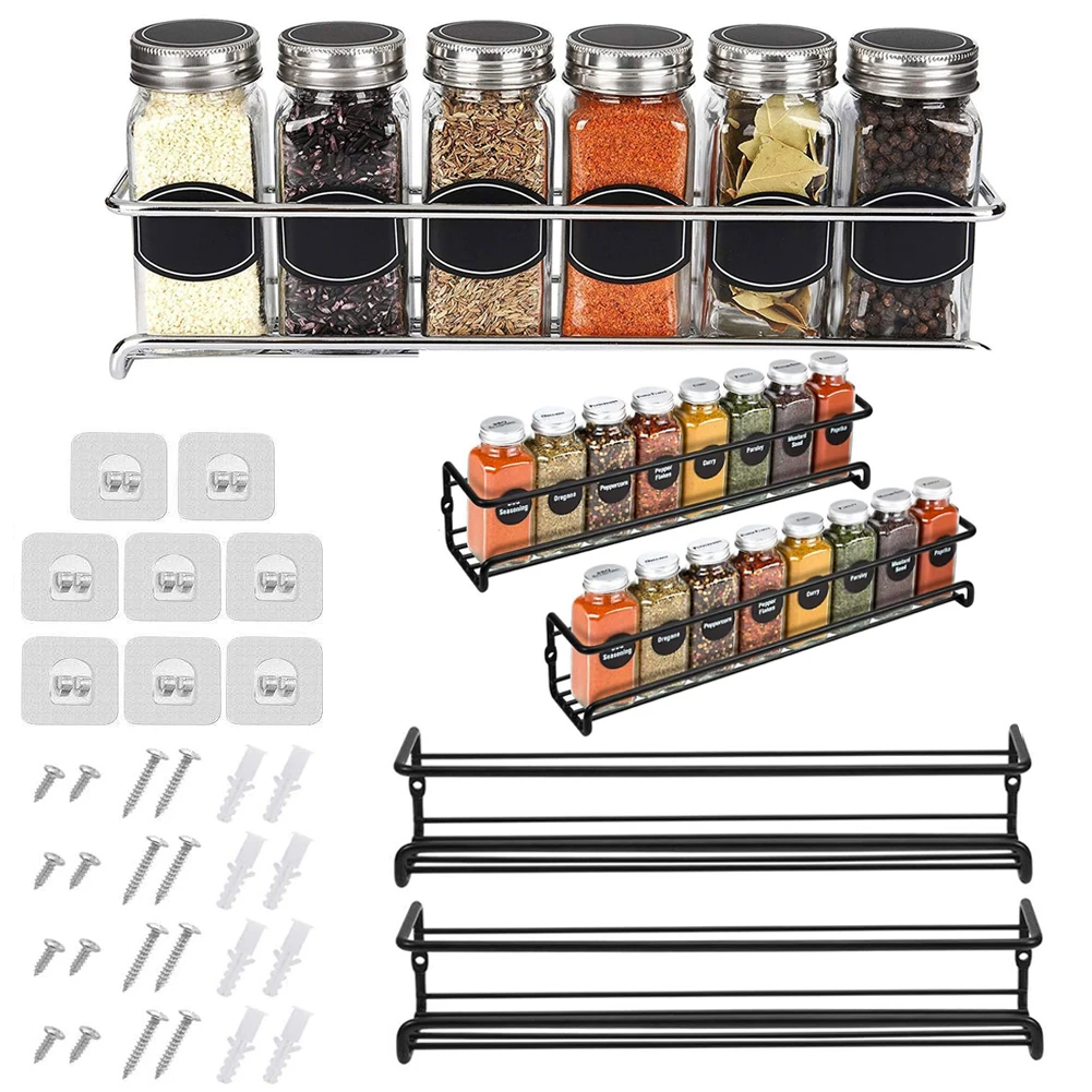 Wall Mount Spice Rack Organizer, 1/2 pcs Metal Hanging Racks Single Layer Seasoning Organizer Rack for Door, Cupboard, Pantry