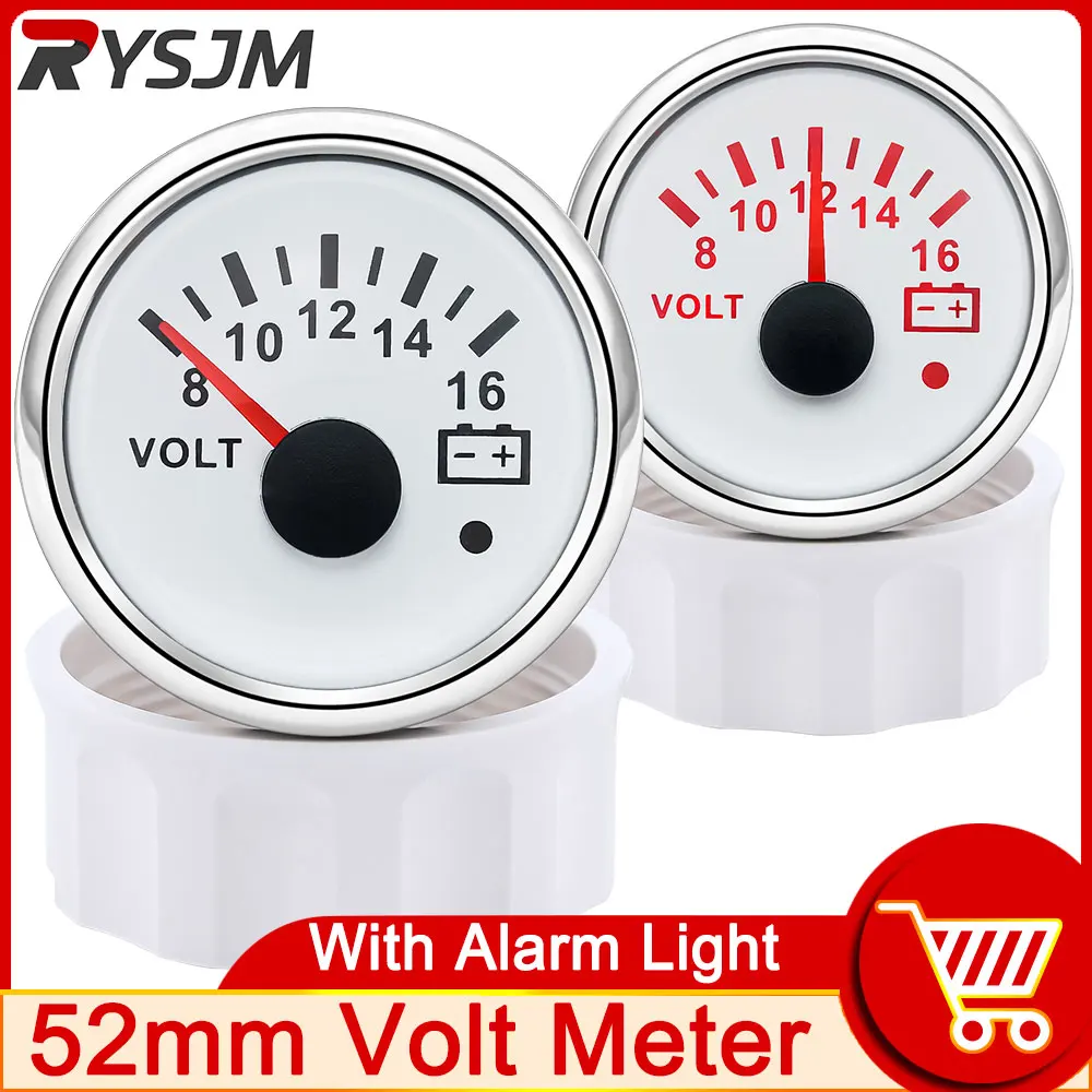 HD 52mm Boat Car Auto for Voltmeter With Alarm Light Pointer Voltage