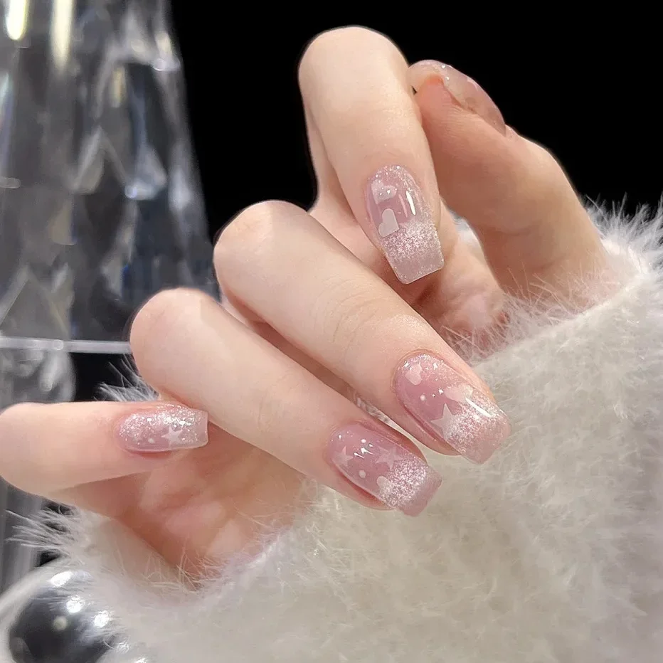 20Tips Semi Curing Gel Nail Patch Slider Long-acting Gradual Change Cat Eye Aurora Full Set of Gel Nail stickers UV Lamp Needed