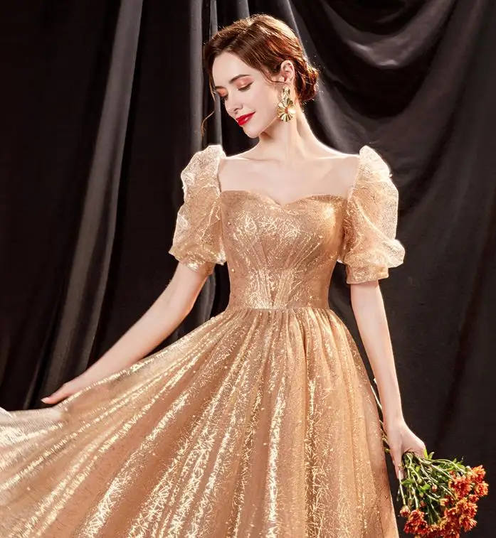 Gown Dress For Amazon Ladies Gaun Formal Gaun Gold White Evening - Main Image