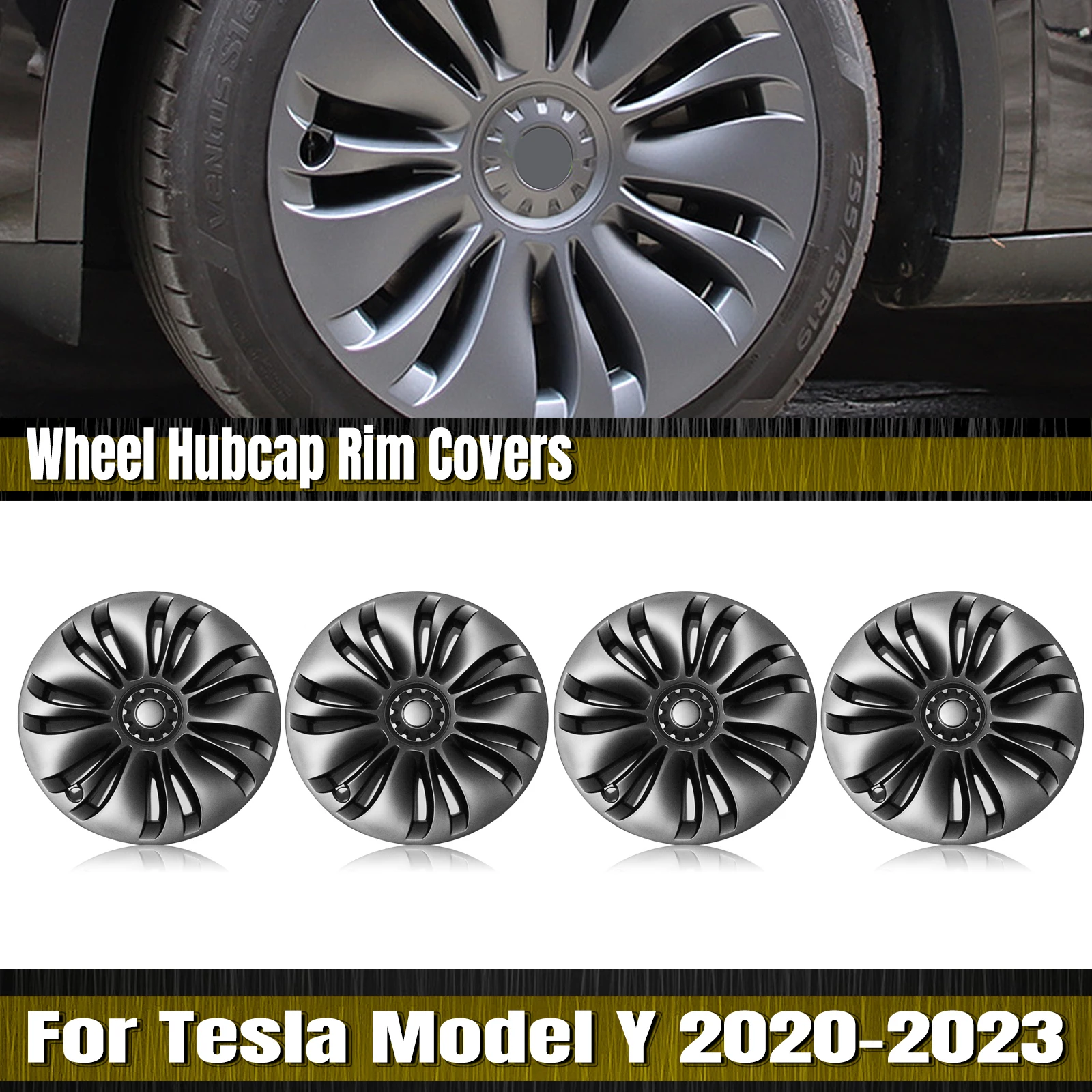 

4pcs/set 19" Wheel Cover Hubcaps Rim Cover Turbine Style Gray 19 Inch Full Hub Caps Kit For Tesla Model Y 2020 2021 2022-2024