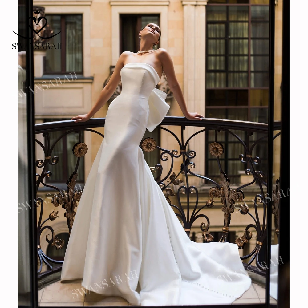 Elegant Mermaid Wedding Dress 2025 Vintage 2 In 1 Bow Princess customized Bride Gown SwanSarah N544 Plus Size Vestido De Novia 3