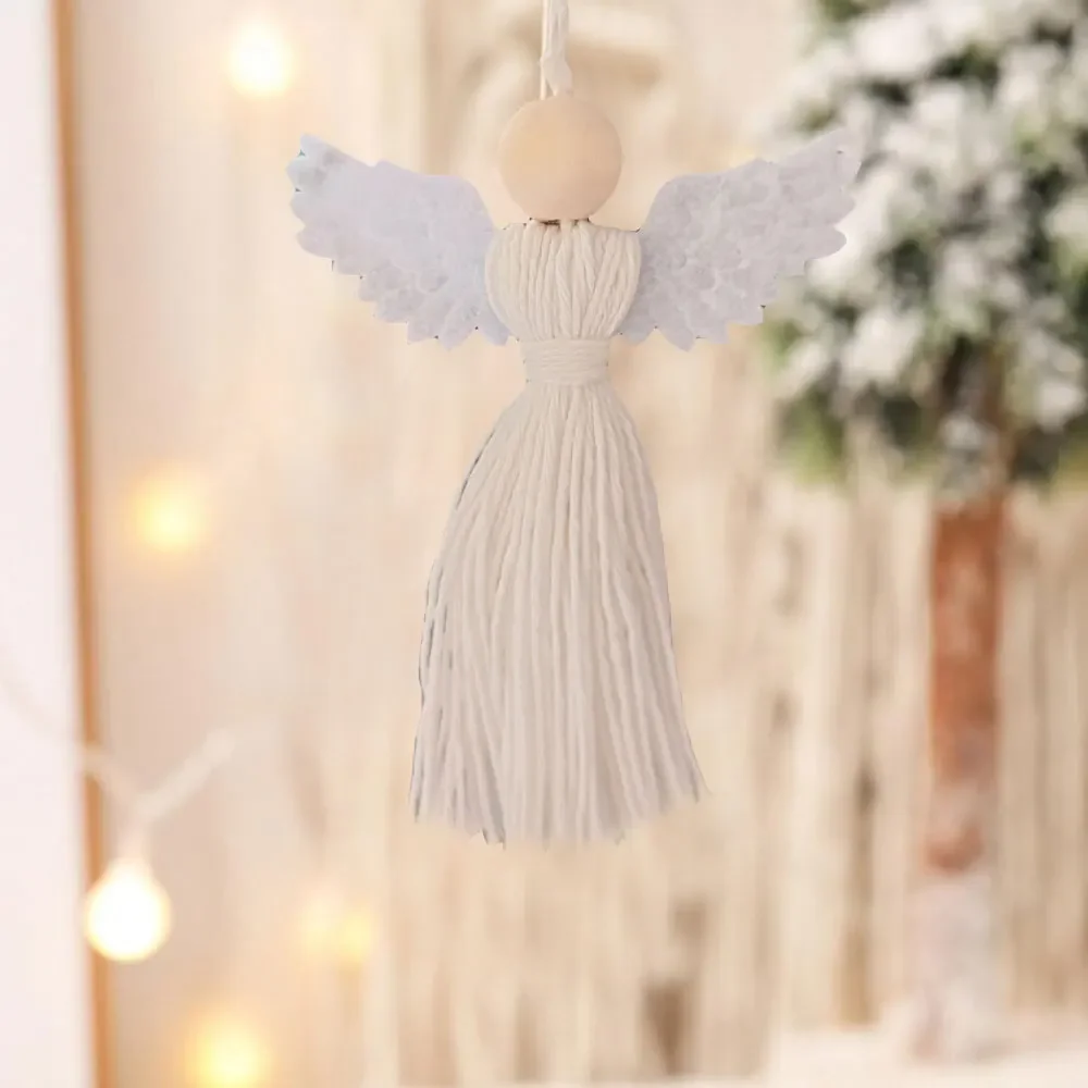 Boho Wall Hanging Ornament Decor Jute Rope Hand Woven Pendant Christmas Angel Pendant Christmas Decorations for Home Navidad