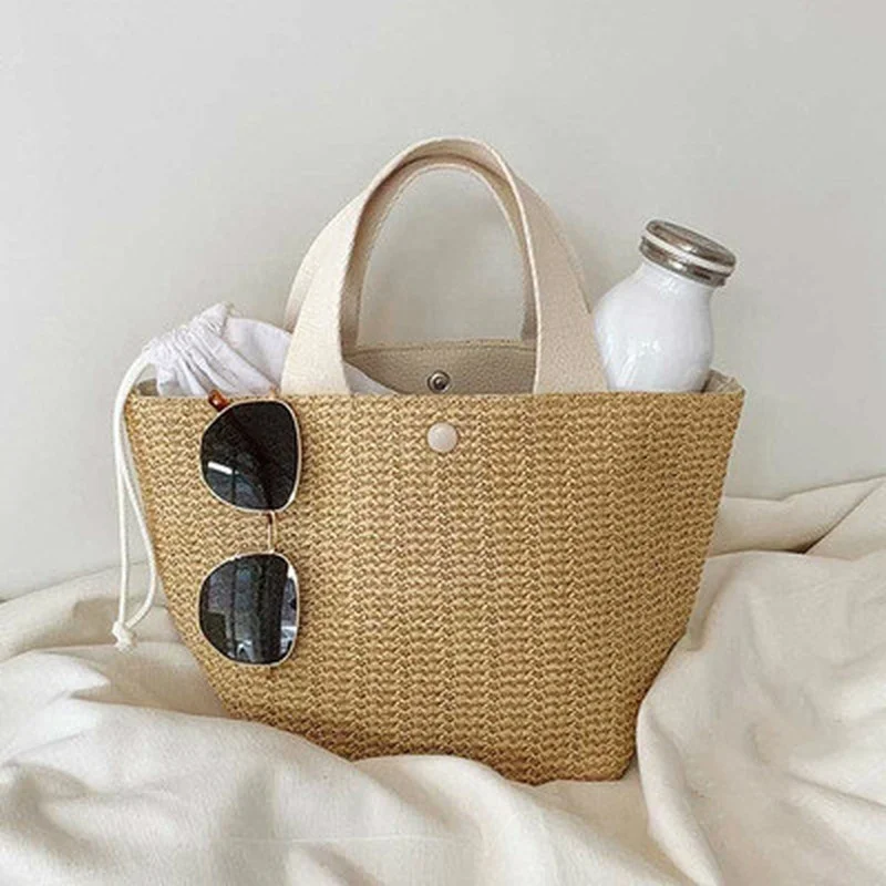 

Casual Rattan Women Handbags Summer Beach Straw Bags Wicker Woven Female Totes Large Capacity Lady Buckets Bag Travel Purse