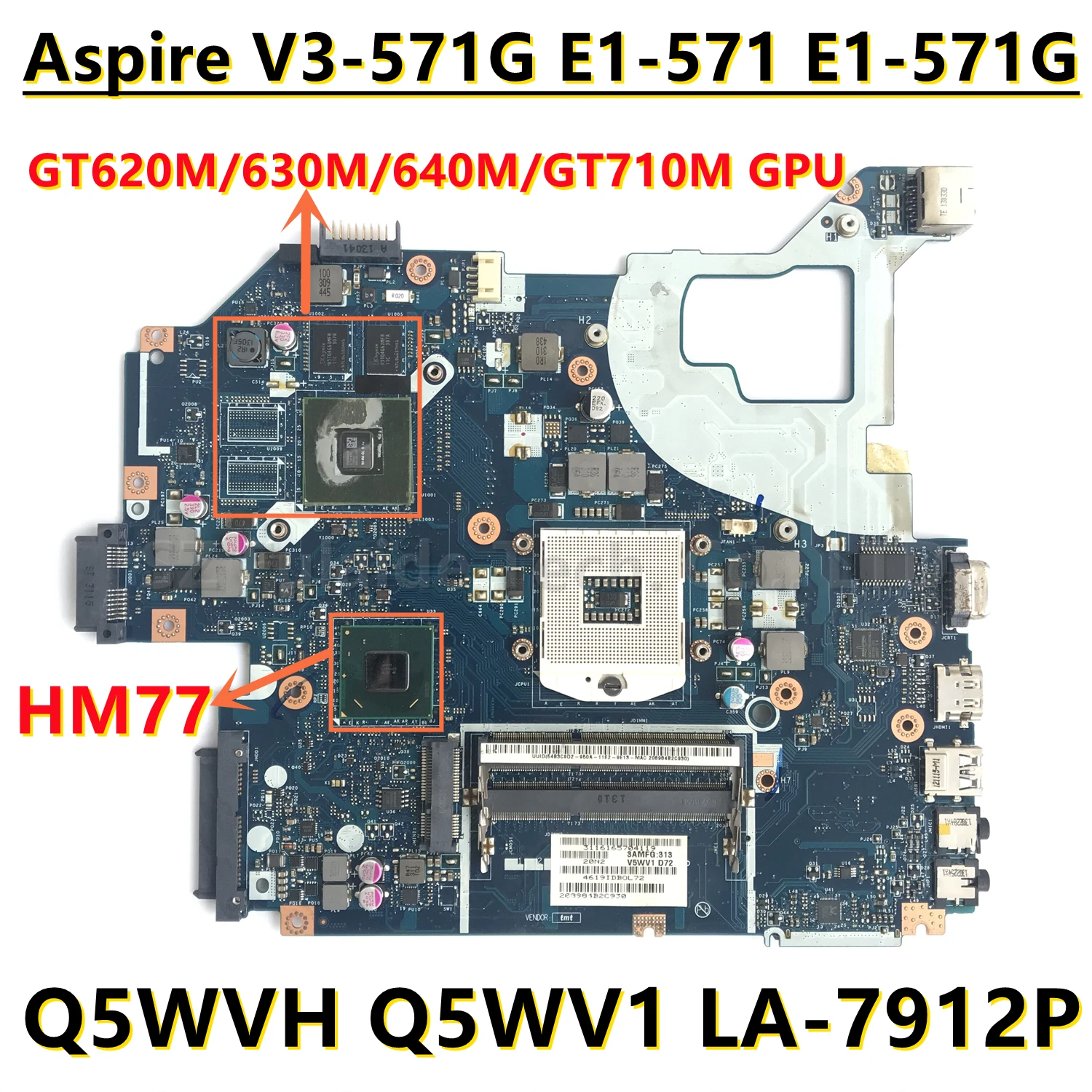 

Q5WVH Q5WV1 LA-7912P For Acer Aspire V3-571G E1-571 E1-571G Laptop Motherboard With GT620M GT630M GT640M GT710M 1GB/2GB GPU HM77