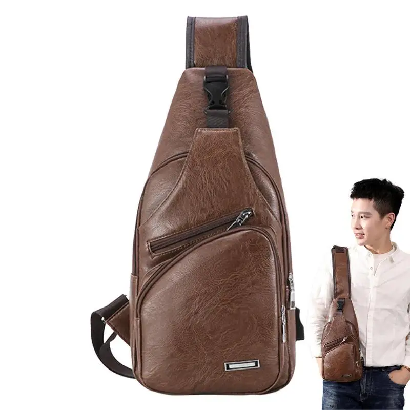

Mens Chest Bags Crossbody PU Leather Waterproof Travel Bags For Men Sling Bag Anti-Thief Crossbody Pocket Bag Lightweight