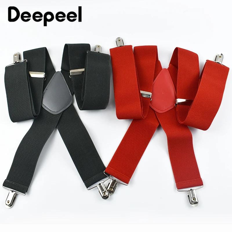 Bretelle da uomo da 5 cm Alta elasticà regolabile 4 clip resistenti Cinghie per bretelle Bretelle per pantaloni posteriori a forma di X resistenti