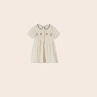 Robe en jean plissée pour fille, broderie florale, collection été 2026, manches courtes, style princesse, vêtements pour enfants 3