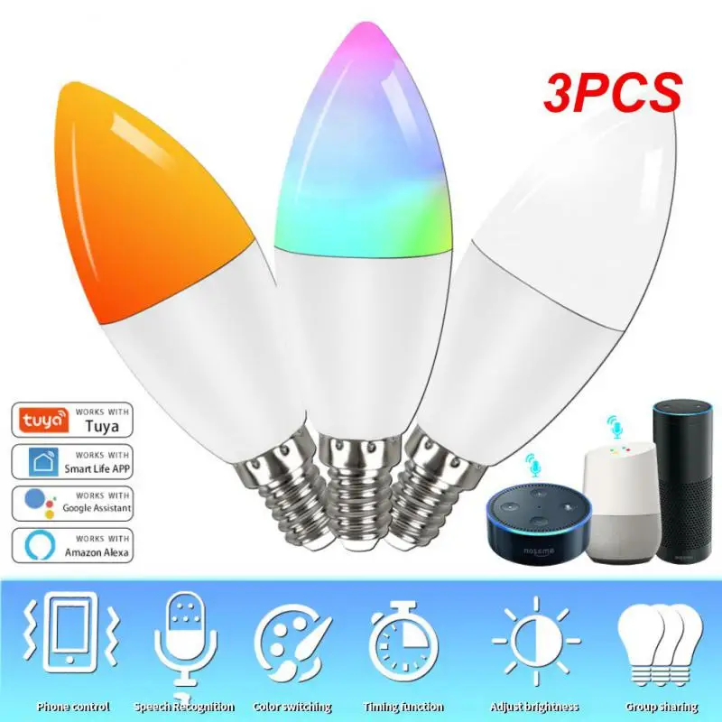 

3PCS Wifi Smart Light Bulb E14 Candle Lamp RGB+CW+WW 5W 7W 9W Tuya Smart Life APP Voice Control Compatible Alexa Home