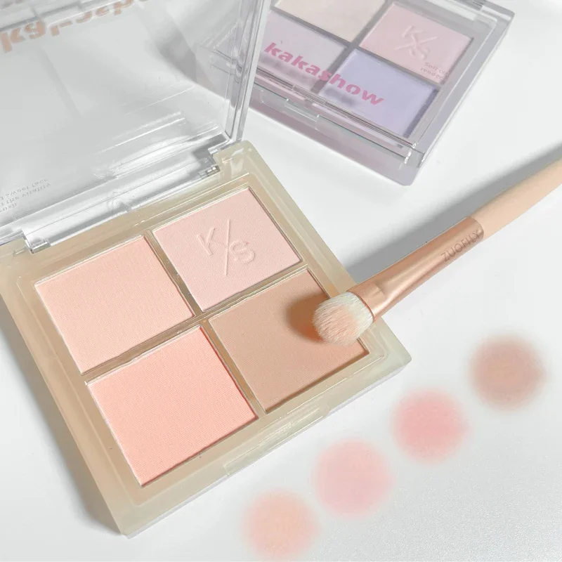 Four-color Blush Palette powder blusher blush powder blush plate facial blusher blush cream cream blusher Matte Lavender Powder Rouge Lasting Natural Cream Cheek Tint Peach Purple Blush Eyeshadow Cosmetic