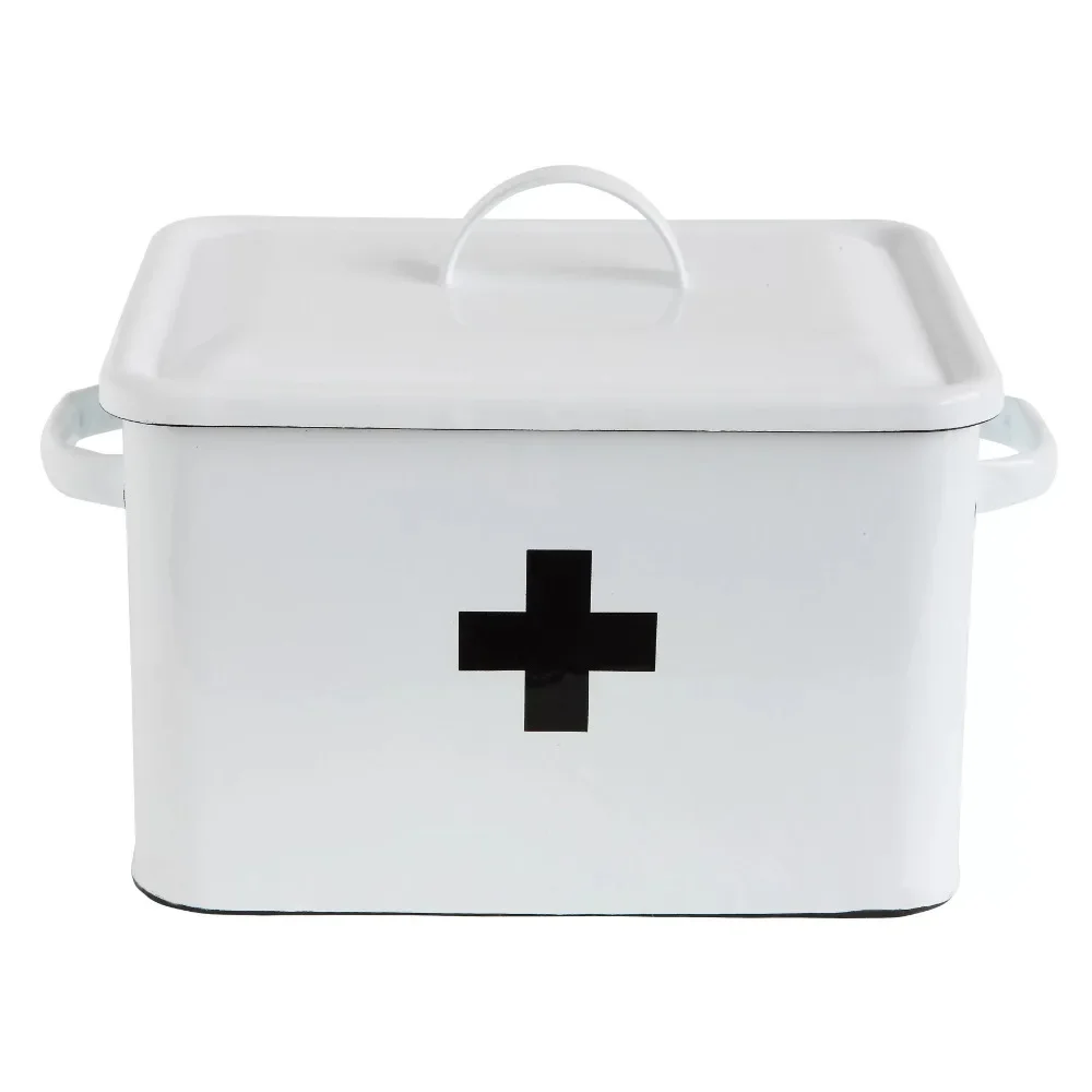 

Creative Co-Op Enameled First Aid Box with Lid & Black Cross on Front