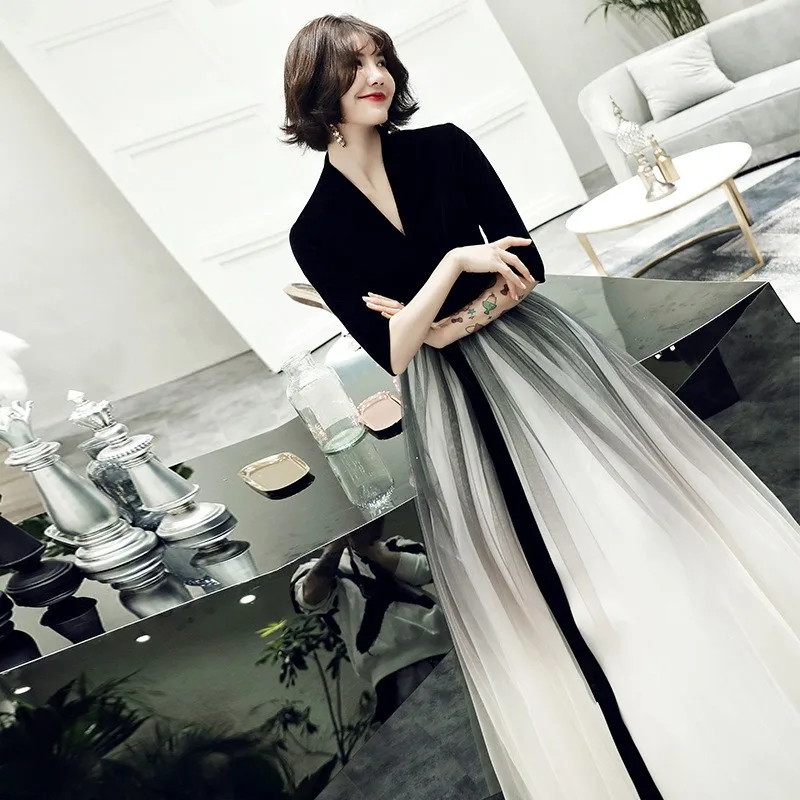 Ele adual Bla Evening Dr Women's 2025 New Sle Queen Aosphere Long Dinner Par Gown Korean Sle A-Line Skirt