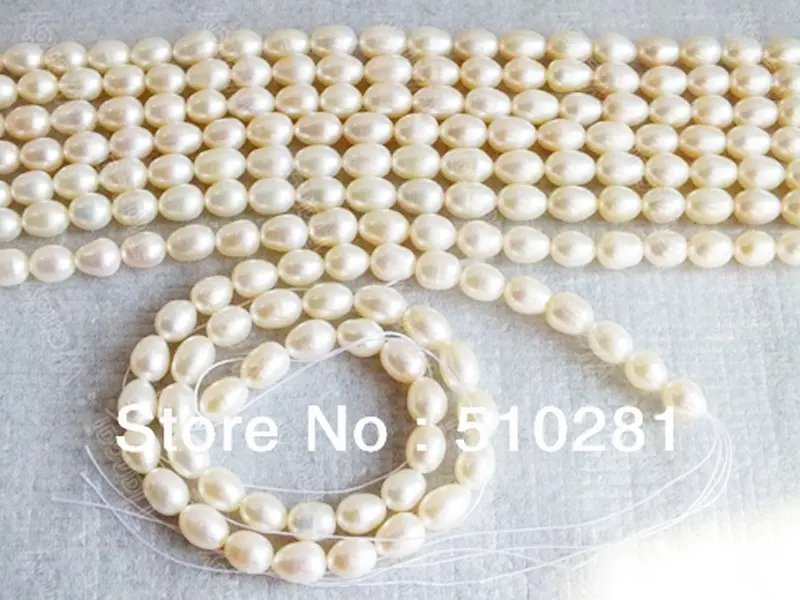 

10PCS White color 7-8mm 16inch AAA oval rice Freshwater pearl beads