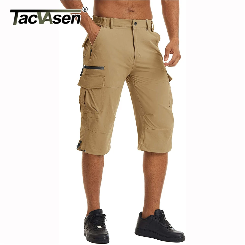 37443-36bc59.jpg TACVASEN Men's Cargo Work Shorts Quick Dry 3/4 Length Capri Pants Multi-pockets Knee Length Trousers Summer Board Beach Shorts - Image 1