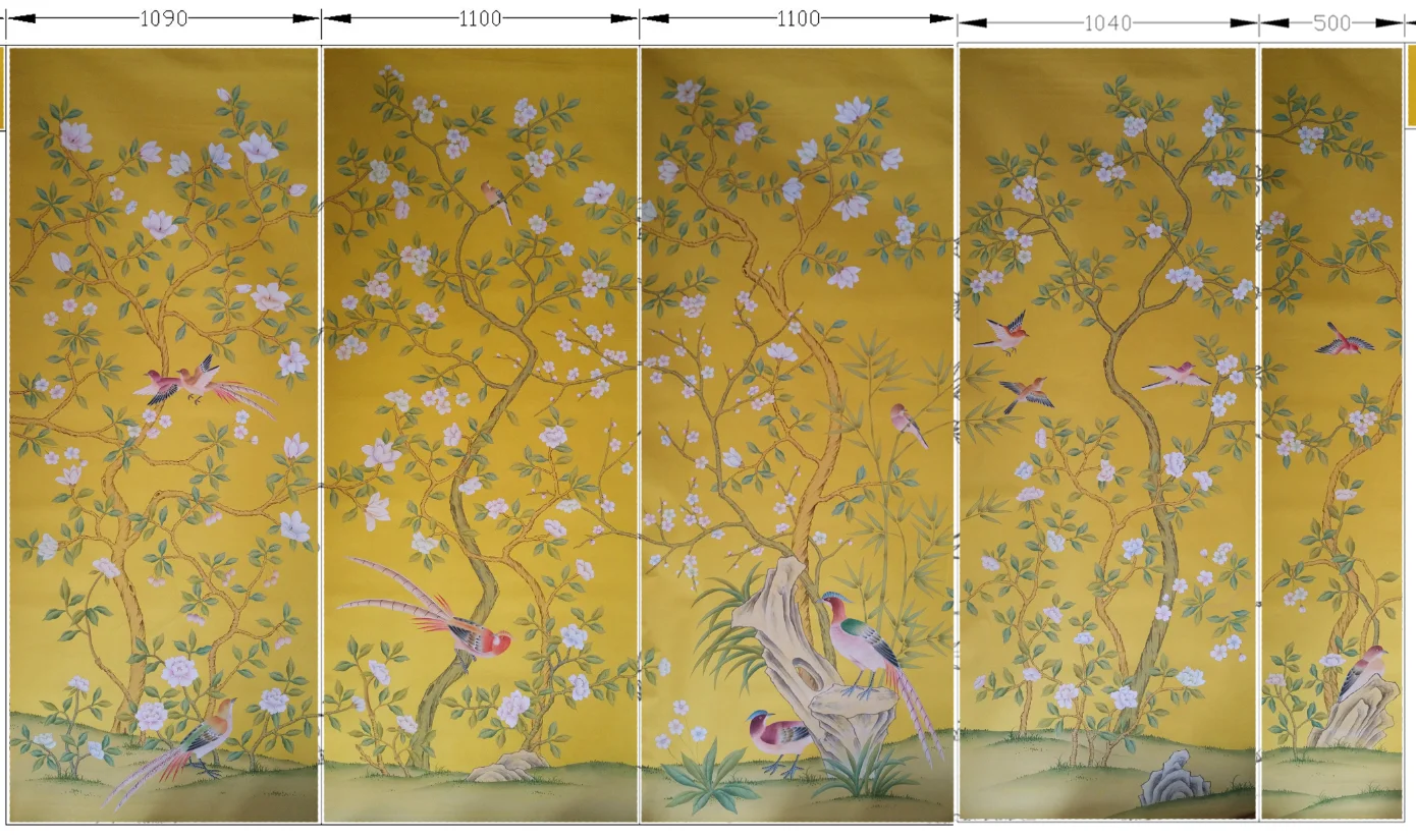 HAND-MADE silk Wallpapers Hand-Painted Flowers/Birds for Bedroom/Living/Study/Dining Room/Porch/Sofa/TV wallcovering