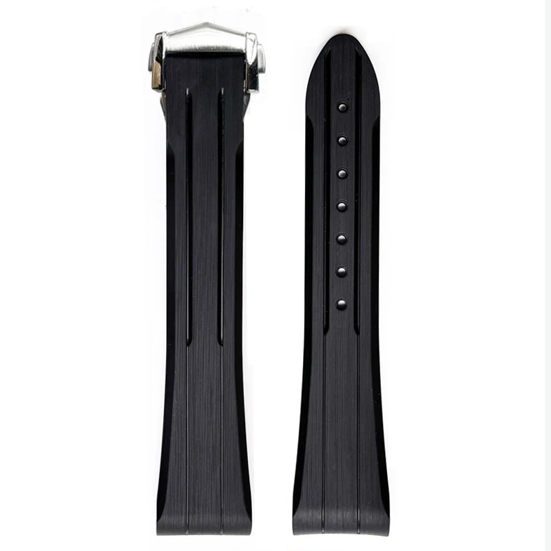 Premium Rubber Watch Strap with Folding Buckle and Curved End - 20mm/21mm