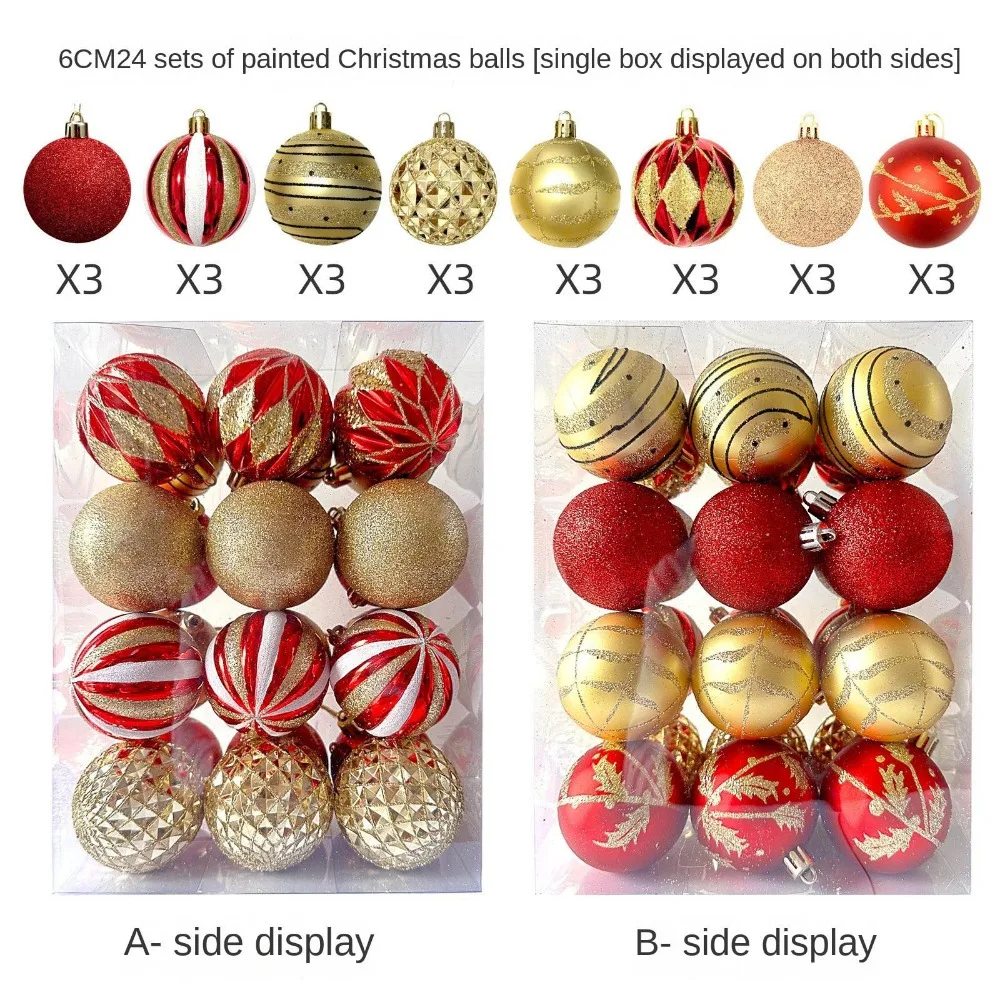 thumbnail image 1 of 24 piezas/caja de bolas de colores navideñas de 6 cm, de plástico galvanizado, para colgar en el árbol de Navidad, decorativas, 1 of 5