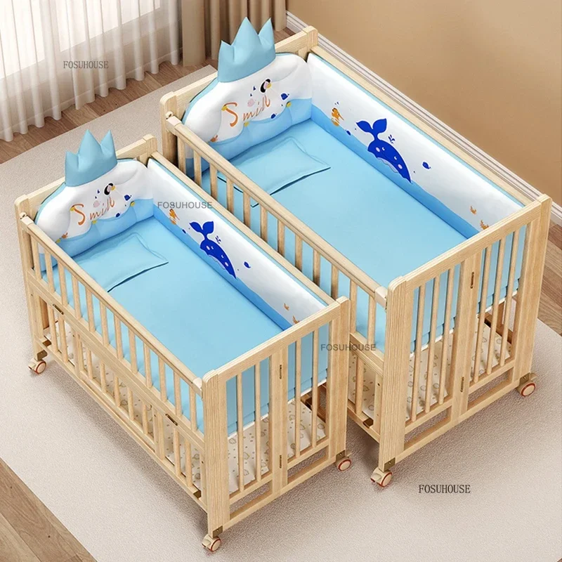 Luxury Foldable Children's Beds Solid Wood Paint-free Baby Bed Bedroom Home Splicing Bed for Kids Creative Children's Furniture