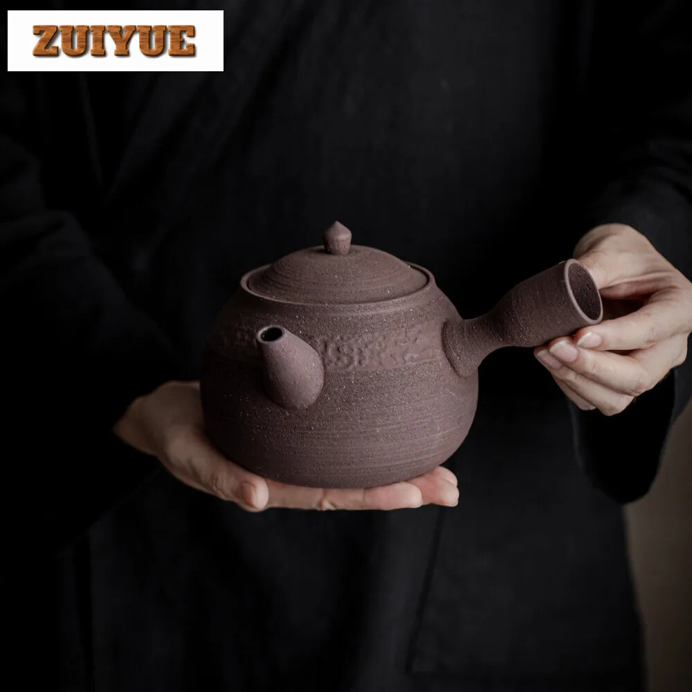 Rock Mud Handmade Tea Warmer Stove Japanese Style Side Handle Pot Warmer Vintage Tea Stove Kettle Stand Ceremony Ornaments