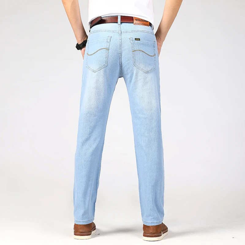 Light Blue Jeans Men's Business 2024 New Work Denim Men's Clothing Casual Straight-Leg Classic Pants Men
