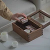 Black Walnut Storage Box with Tempered Glass Lid Retro Tea Set Organizer Elegant Home Decor for Living Room Premium Display Case 1