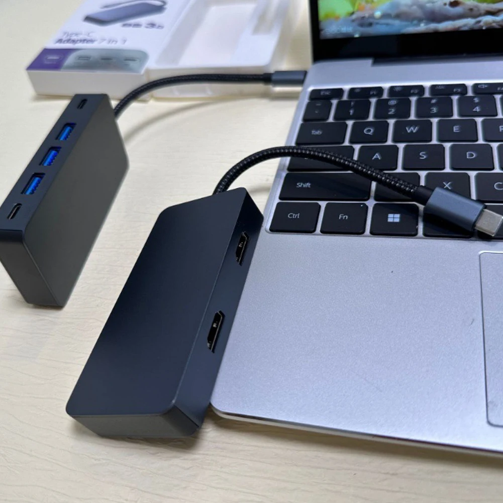 맥북 노트북용 C타입 허브 USB 도킹 스테이션, HDMI 호환 USB 3.0, C타입 USB 스플리터, 5Gbps 도킹 스테이션, 7 in 1