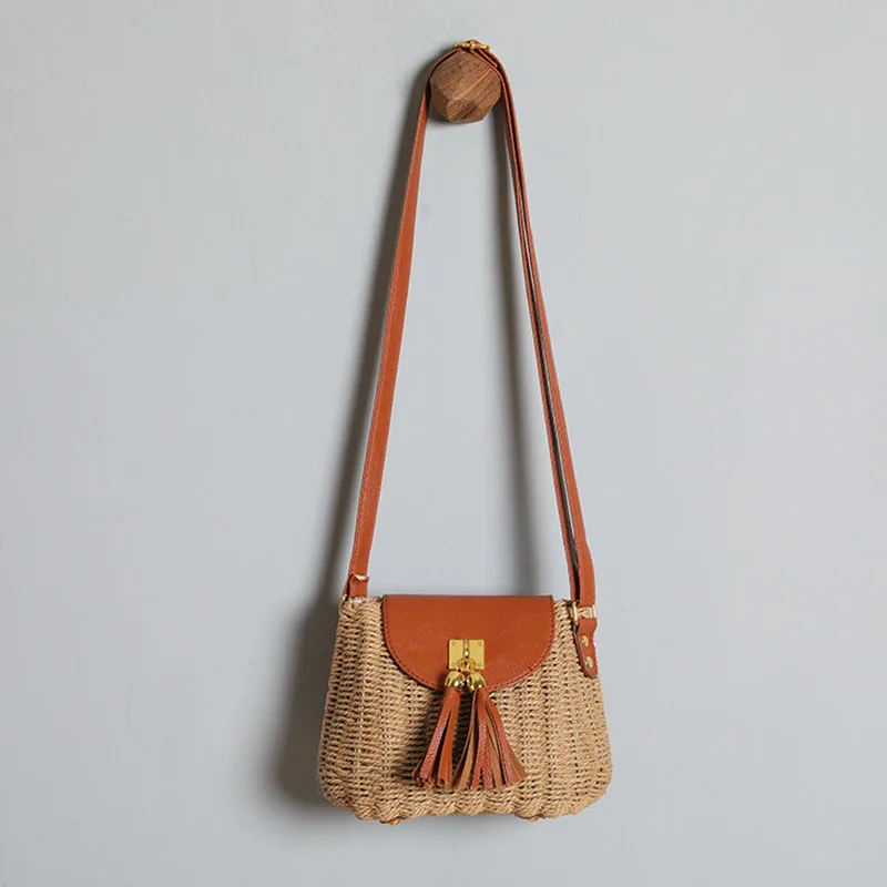 Straw Woven Crossbody Bag Colorful Tassel Shoulder Bag Womens