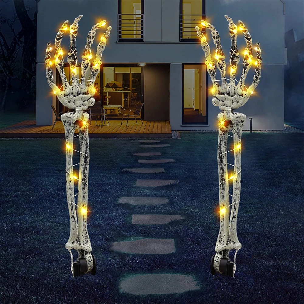 

1Pair 40leds Halloween Ghost Hand Lamp Horror Prop Skeleton Arm Ground Lights for New Year Christmas Home Party Yard House Decor