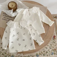 New autumn baby clothing, 0-2 year old girls, lotus collar flower solid color top, T-shirt 2