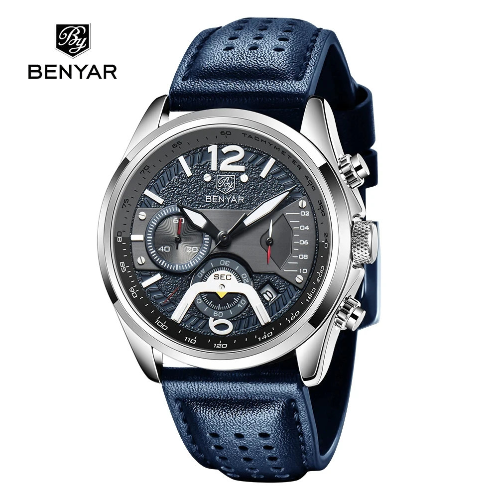 

BENYAR 2024 New Fashionable Men's Quartz Timekeeping Watch Luxury Glass Multifunctional Code Watch Sports Waterproof 3Bar reloj