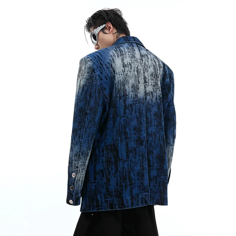 LUZHEN Tie Dye Vintage Design Shoulder Padded Suit Jacket Denim Blazer Coats Male Original Personalized Trendy Streetwear LZ5246