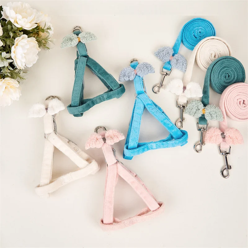 Pet Harness Leash Set Soft Adjustable Plaid Bowknot Cat Harness Long Leash For Small Animal Dog