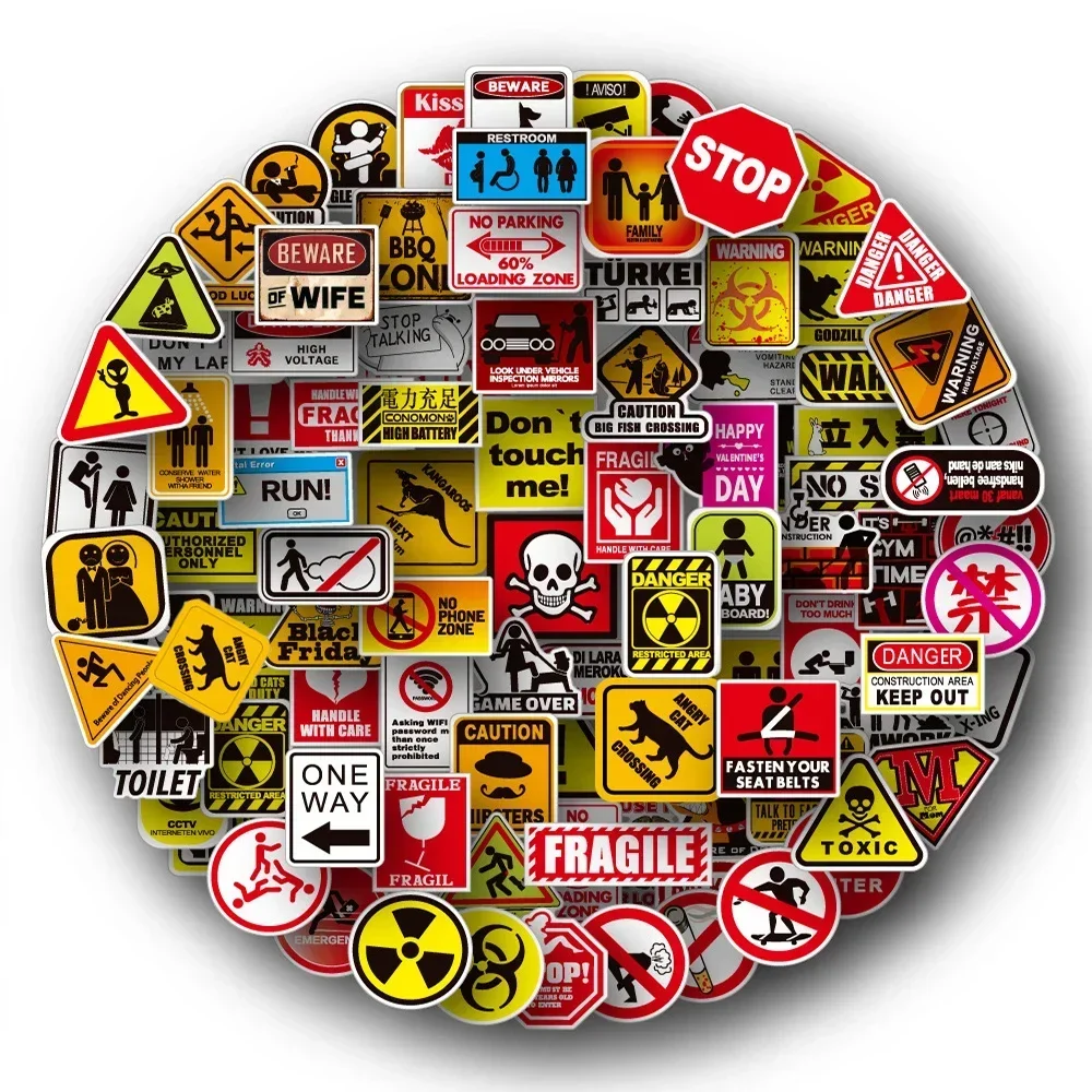 50/100pcs Cartoon Warning Stickers Danger Banning Skateboard Guitar Laptop Motorcycle Car Classic Toy Cool Decals Sticker 2