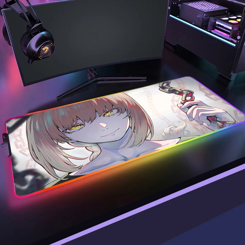 

RGB Chainsaw Man Mouse Pad Anime DeskMats Gamer PC Computer XXL Varmilo Keyboard Carpet Gaming Accessories Mousepad Manga Mat