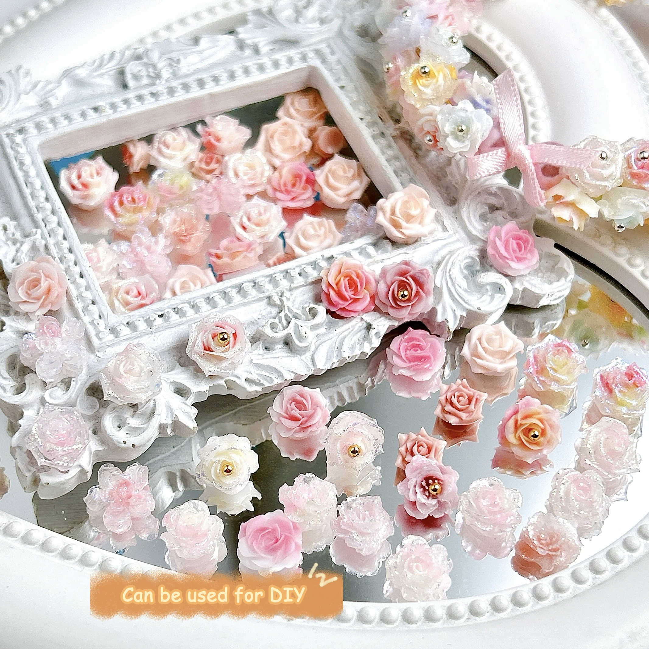 30PCS 반투명 시뮬레이션 부드러운 꽃 수지 네일 매력 3D 달콤한 솔리드 컬러 반짝 이는 동백 로즈 네일 아트 장식 DIY