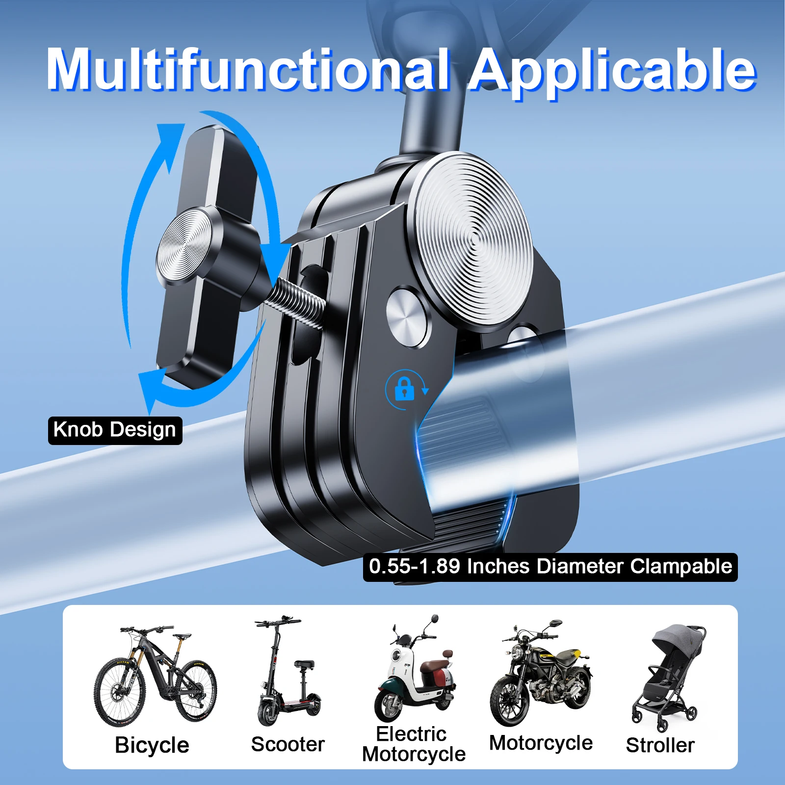 Eary Bicycle Phone Holder 360°Rotatable Aluminum Metal Mountain Bike Motorcycle Phone Mount Stand Clip for 4.7-7.1 All Phone
