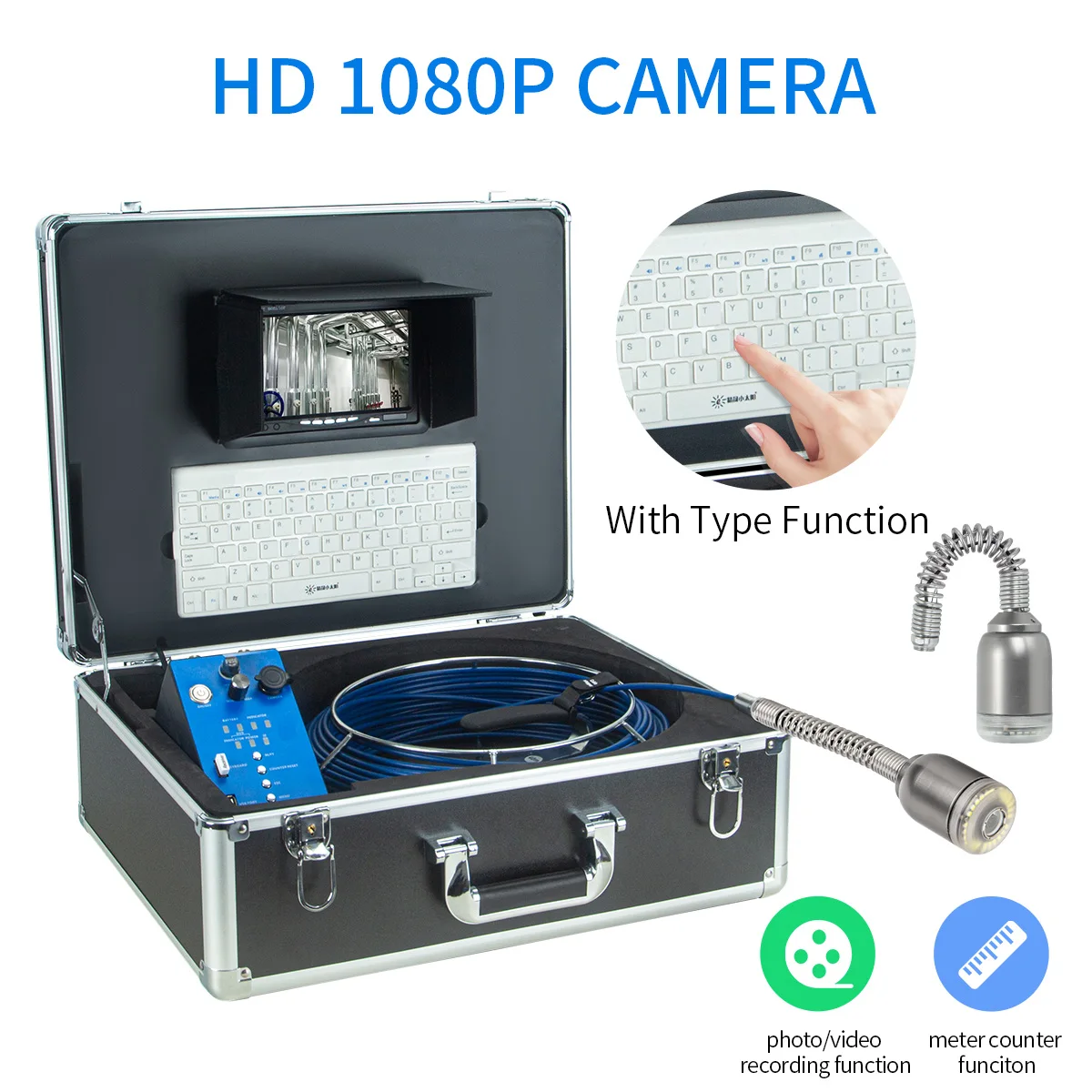 9inch 1080P 50mm Auto self level Pipe Sewer Inspection Video Camera Drain Pipe Sewer Inspection Camera System 5mm blue cable 20M