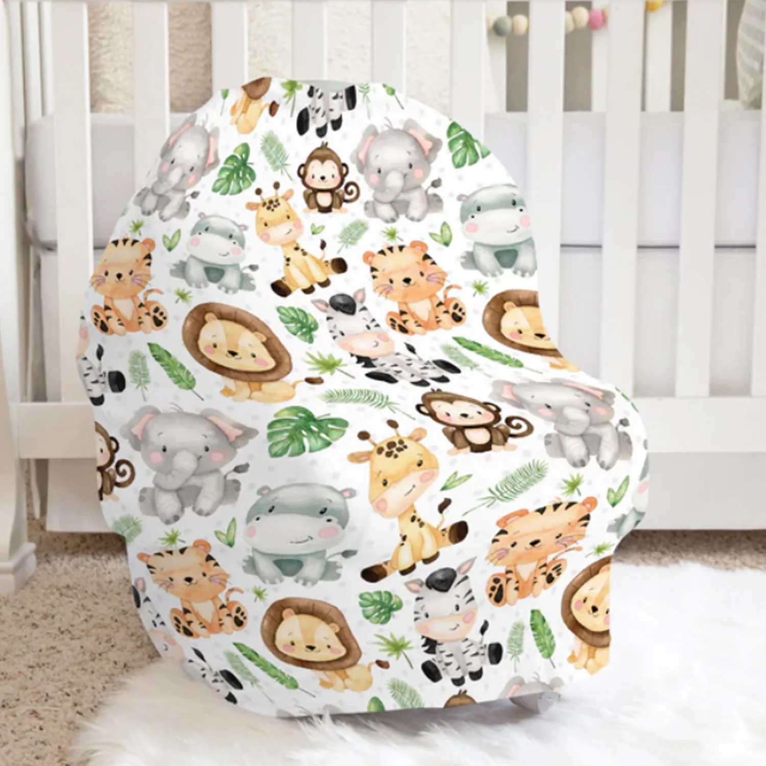 LVYZIHO Animals Car seat Cover, Jungle Nursing Cover, Personalized Baby Carseat Cover