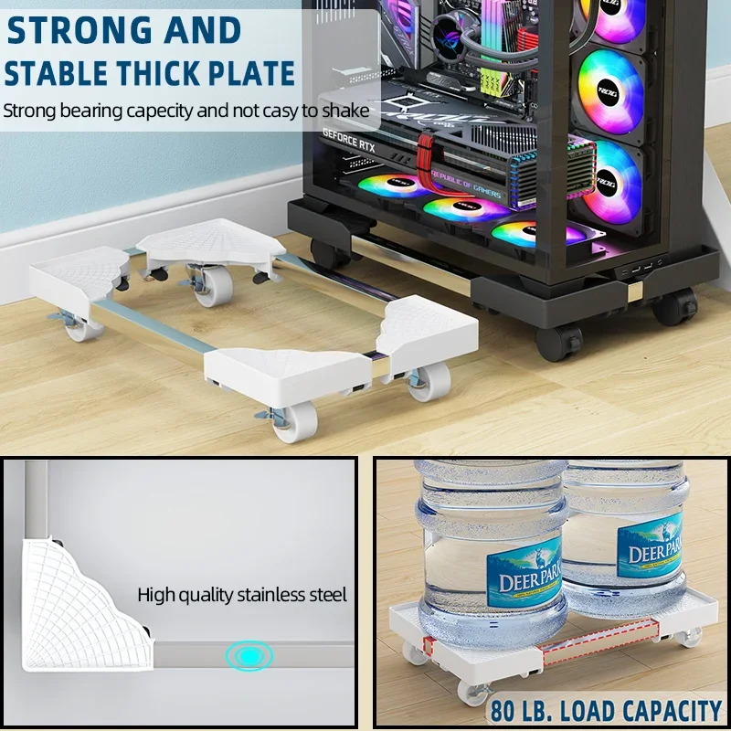 CPU Tower Stand Holder Adjustable Mobile With Rolling Caster Wheels For Most PC Accessories