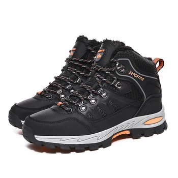 Large Size Outdoor Hiking Boots Men Women Non Slip Lace Up Climbing Winter Black Warm Fur Sneakers Size 42 Trekking Hiking Shoe 1