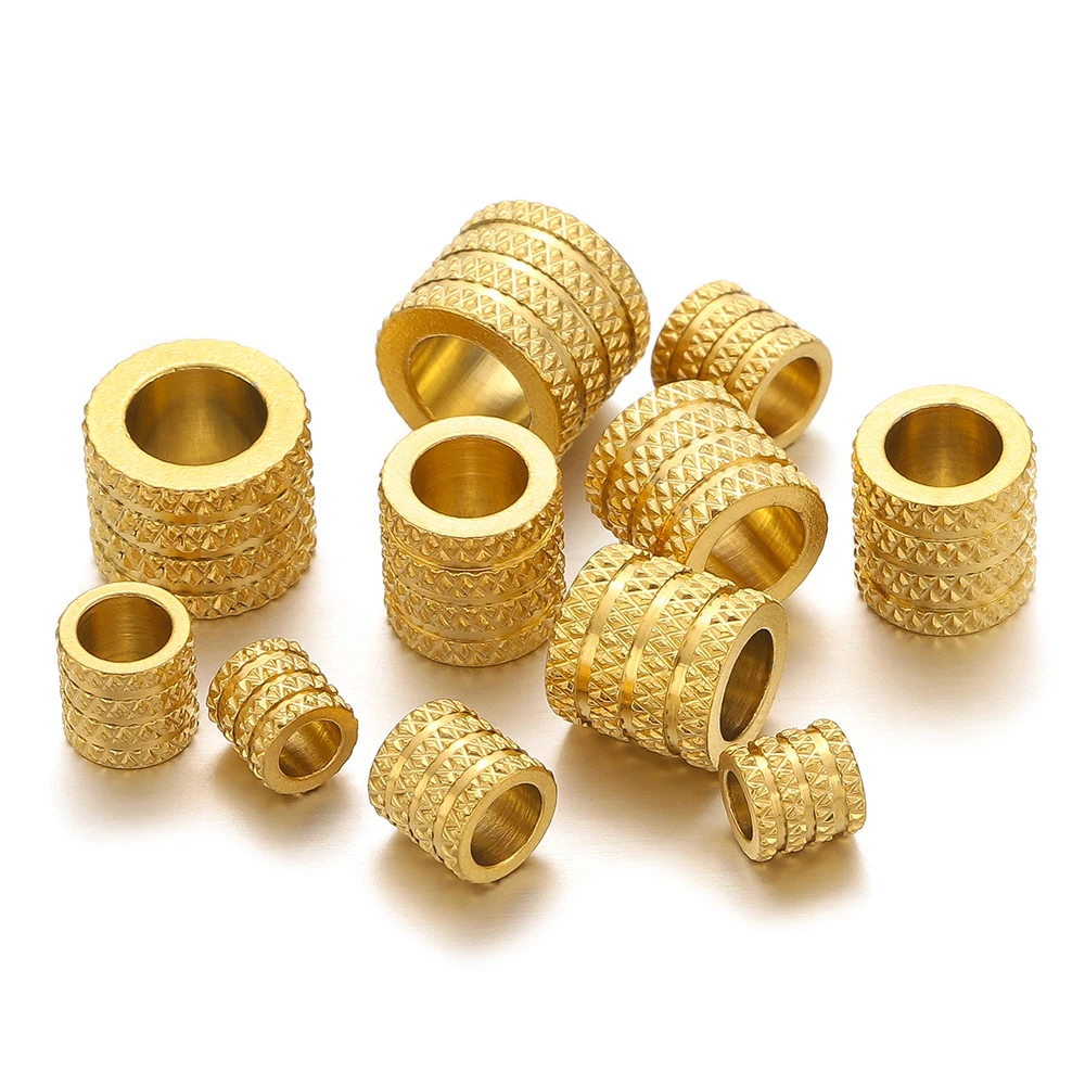 10pcsStainlessSteelGoldPlatedKnurledLargeHoleBeadsforDiyJewelryMakingBracelets