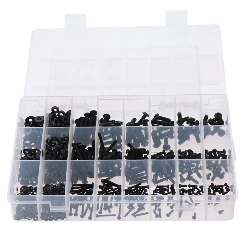 

900Pcs M2 M3 M4 Hex Button Head Socket Cap Screws 10.9 Grade Alloy Steel Black Metric Screws Assortment Socket Head Screws